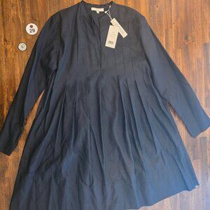Vince Crinkle Plisse Pleated Dress Women's 0 Coastal Blue Navy Long Sleeve NWT